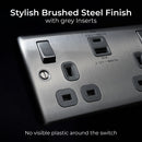 BG NBS22UAC45G Nexus Metal Brushed Steel Double 13A Socket with Type A and C Charger 45W