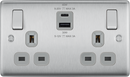 BG NBS22UAC45G Nexus Metal Brushed Steel Double 13A Socket with Type A and C Charger 45W