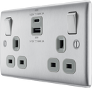 BG NBS22UAC45G Nexus Metal Brushed Steel Double 13A Socket with Type A and C Charger 45W