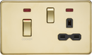 Knightsbridge MLA Screwless SFR83MNPB 45A DP switch and 13A switched socket with neons - polished brass with black insert