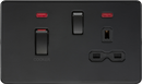 Knightsbridge MLA Screwless SFR83MNMBB 45A DP switch and 13A switched socket with neons - matt black