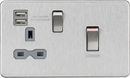 Knightsbridge MLA Screwless SFR83UMBCG 45A DP Switch and 13A switched socket with dual USB charger - brushed chrome with grey insert