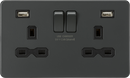 Knightsbridge MLA Screwless SFR9224AT 13A 2G switched socket with dual USB charger A + A (2.4A) - Anthracite