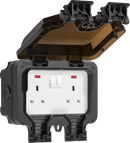 Knightsbridge MLA OP9N IP66 13A 2G DP switched socket with neons - Black