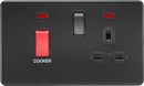 Knightsbridge MLA SFR8333NMBB Screwless 45A DP switch and 13A switched socket with neons - matt black with black insert