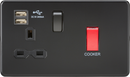 Knightsbridge MLA Screwless SFR8333UMBB 45A DP Switch & 13A Switched Socket with Dual USB Charger 2.4A - Matt Black