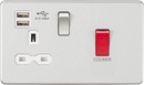 Knightsbridge MLA Screwless SFR8333UBCW 45A DP Switch & 13A Switched Socket with Dual USB Charger 2.4A - Brushed Chrome with white insert