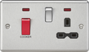 Knightsbridge MLA CL83BC 45A DP Cooker Switch & 13A Switched Socket with Neons & Black Insert - Rounded Edge Brushed Chrome