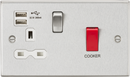 Knightsbridge MLA CS8333UBCW 45A DP Switch & 13A Switched Socket with Dual USB Charger 2.4A - Brushed Chrome with white insert