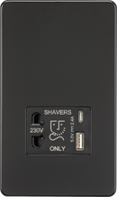Knightsbridge MLA Screwless SF8909MB Shaver socket with dual USB A+C (5V DC 2.4A shared) - matt black