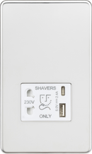 Knightsbridge MLA Screwless SF8909PCW Shaver socket with dual USB A+C (5V DC 2.4A shared) - polished chrome with white insert