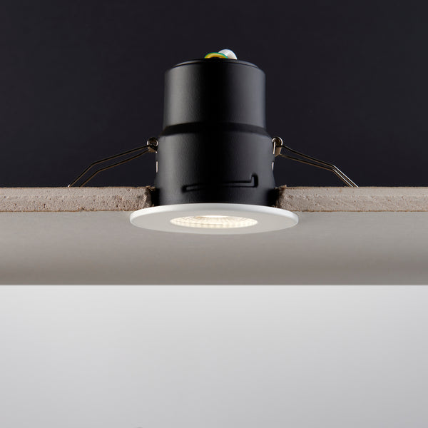 Saxby ShieldONE IP65 Fire Rated, Dimmable, GU10 Downlight for Bathrooms in Matt White
