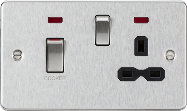 Knightsbridge MLA FPR83MNBC 45A DP Switch & 13A Socket with Neons - Brushed Chrome with Black Insert