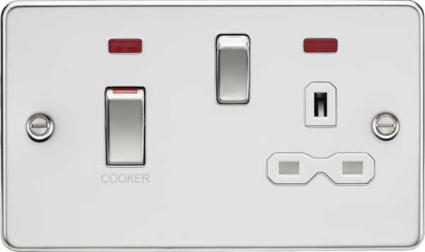 Knightsbridge MLA FPR83MNPCW 45A DP Switch & 13A Socket with Neons - Polished Chrome with White Insert