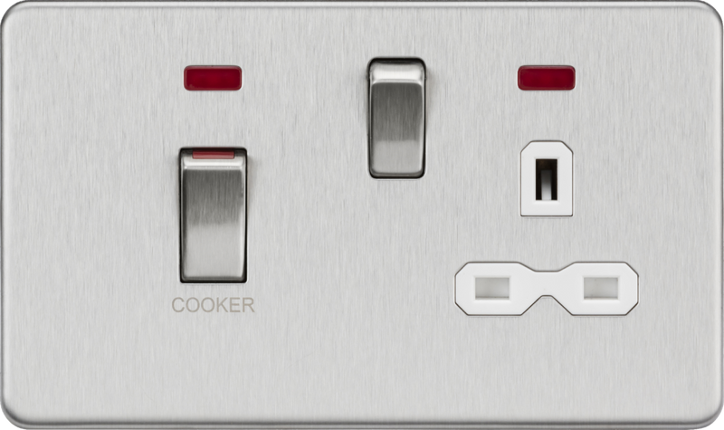 Knightsbridge MLA SFR83MNBCW 45A DP Switch & 13A Socket with Neons - Brushed Chrome with White Insert