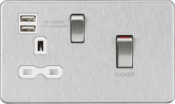 Knightsbridge MLA SFR83UMBCW 45A DP Switch & 13A Socket with Dual USB A+A (5V DC 2.4A shared) - Brushed Chrome with White Insert