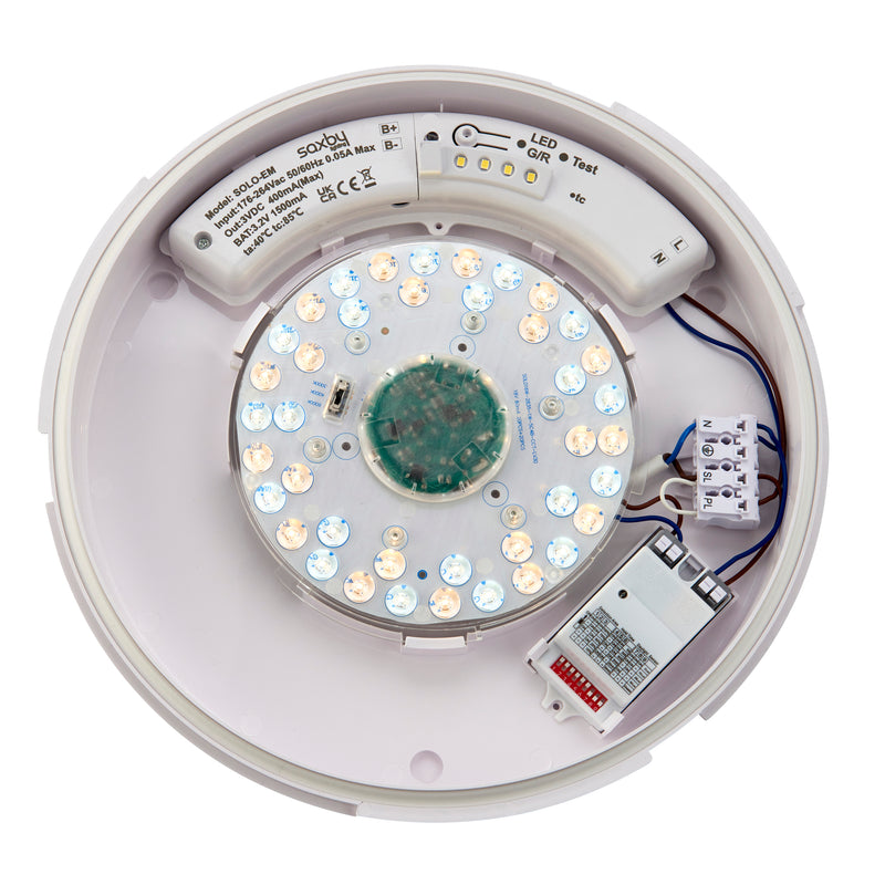 Saxby 110968 CORE, Microwave + Emergency, Tri Wattage (8/12/15W), Color Changing (CCT), Waterproof (IP65), Outdoor/Indoor Bulkhead/Light Fitting for Homes & Offices