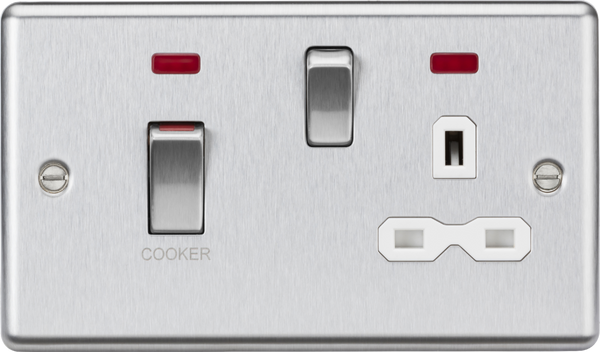 Knightsbridge MLA CL83MNBCW 45A DP Switch & 13A Socket with Neons - Brushed Chrome with White Insert