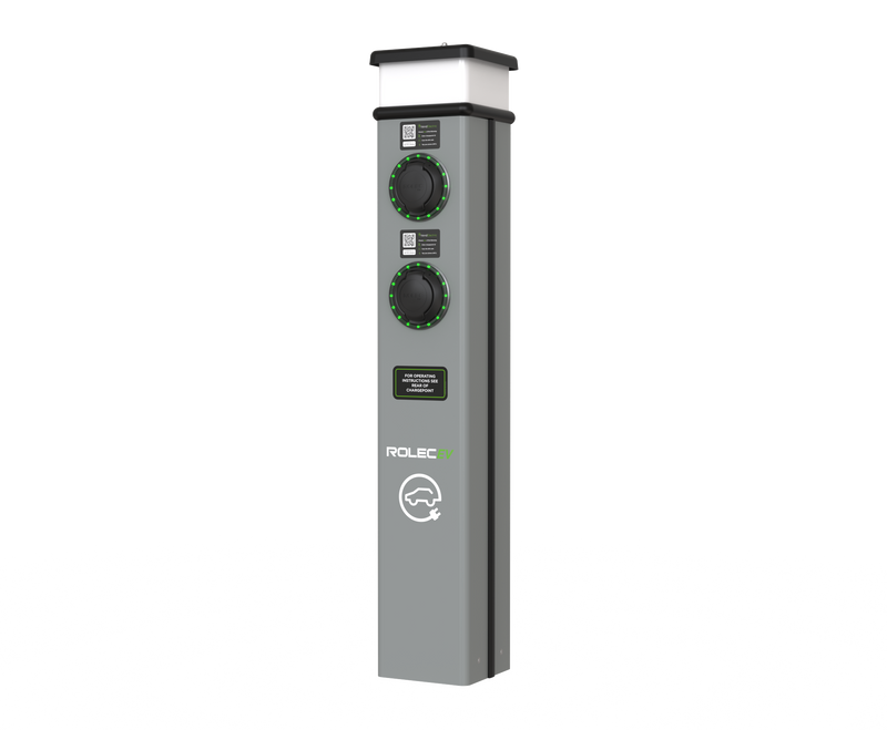 ROLEC ROLEC0223G BasicCharge Smart EV Charging Pedestal - 2x up to 22kW 3PH Type 2 Sockets - Grey