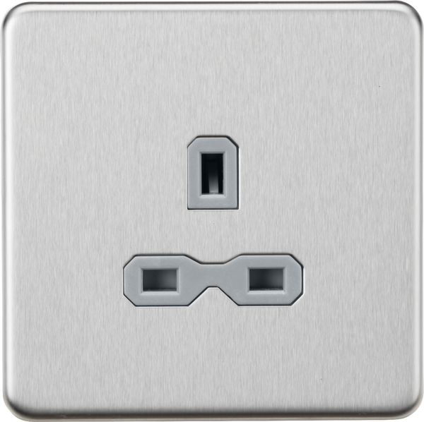 Knightsbridge MLA SFR7000UBCG 13A 1G Unswitched Socket - Brushed Chrome with Grey Insert