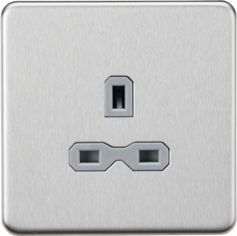 Knightsbridge MLA SFR7000UBCG 13A 1G Unswitched Socket - Brushed Chrome with Grey Insert