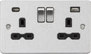 Knightsbridge MLA FPR9940BC 13A 2G SP Switched Socket with Dual USB A+C (5V DC 4.0A shared) - Brushed Chrome with Black Insert