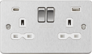 Knightsbridge MLA FPR9940BCW 13A 2G SP Switched Socket with Dual USB A+C (5V DC 4.0A shared) - Brushed Chrome with White Insert