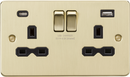 Knightsbridge MLA FPR9940BB 13A 2G SP Switched Socket with Dual USB A+C (5V DC 4.0A shared) - Brushed Brass with black Insert