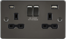Knightsbridge MLA FPR9940GM 13A 2G SP Switched Socket with Dual USB A+C (5V DC 4.0A shared) - Gunmetal with Black Insert
