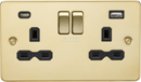 Knightsbridge MLA FPR9940PB 13A 2G SP Switched Socket with Dual USB A+C (5V DC 4.0A shared) -  Polished Brass with Black Insert