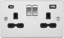 Knightsbridge MLA FPR9940PC 13A 2G SP Switched Socket with Dual USB A+C (5V DC 4.0A shared) - Polished Chrome with Black Insert