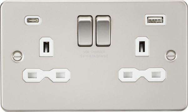 Knightsbridge MLA FPR9940PLW 13A 2G SP Switched Socket with Dual USB A+C (5V DC 4.0A shared) - Pearl with White Insert