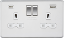 Knightsbridge MLA Screwless SFR9940PCW 13A 2G SP Switched Socket with Dual USB A+C (5V DC 4.0A shared) - Polished Chrome with White Insert