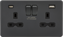 Knightsbridge MLA Screwless SFR9940AT 13A 2G SP Switched Socket with Dual USB A+C (5V DC 4.0A shared) - Anthracite with Black Insert