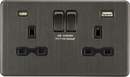 Knightsbridge MLA Screwless SFR9940SB 13A 2G SP Switched Socket with Dual USB A+C (5V DC 4.0A shared) - Smoked Bronze with Black Insert