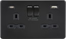 Knightsbridge MLA Screwless SFR9940MBB 13A 2G SP Switched Socket with Dual USB A+C (5V DC 4.0A shared) - Matt Black with Black Insert
