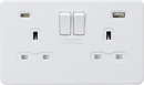 Knightsbridge MLA Screwless SFR9940MW 13A 2G SP Switched Socket with Dual USB A+C (5V DC 4.0A shared) - Matt White with White Insert