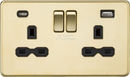 Knightsbridge MLA Screwless SFR9940PB 13A 2G SP Switched Socket with Dual USB A+C (5V DC 4.0A shared) - Polished Brass with Black Insert
