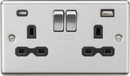 Knightsbridge MLA CL9940BC 13A 2G SP Switched Socket with dual USB C+A 5V DC 4.0A [shared] - Brushed Chrome with black insert
