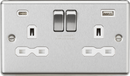 Knightsbridge MLA CL9940BCW 13A 2G SP Switched Socket with dual USB C+A 5V DC 4.0A [shared] - Brushed Chrome with white insert