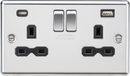 Knightsbridge MLA CL9940PC 13A 2G SP Switched Socket with dual USB C+A 5V DC 4.0A [shared] - Polished Chrome with black insert