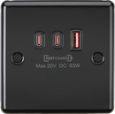 Knightsbridge MLA CL63WMB 230V Triple USB Charger Plate 2xUISB-C 1xUSB-A [20V DC Max. 63W] - Matt Black