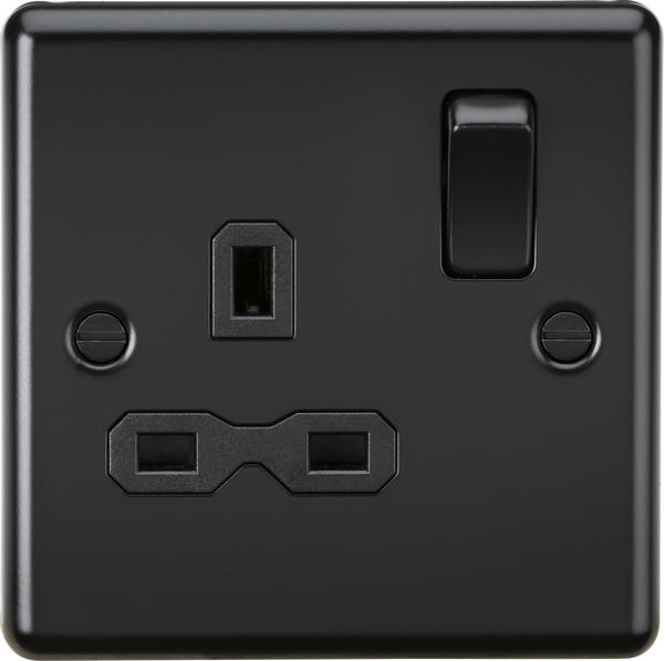 Knightsbridge MLA CL7MBB 13A 1G DP Switched Socket with White Insert - Rounded Edge Matt Black