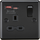 MLA Knightsbridge CL9919MBB 13A 1G SP Switched Socket with Dual USB A+C 12V DC 1.5A [Max. 18W] - Matt Black with Black Insert