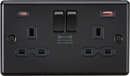 MLA Knightsbridge CL9945MBB 13A 2G DP Switched Socket with Dual USB A+C 20V DC 2.25A (Max. 45W) - Matt Black with Black Insert