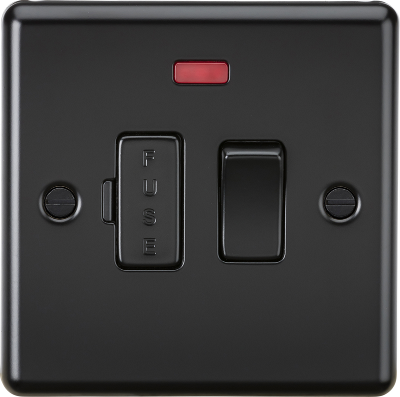 Knightsbridge MLA CL63NMBB 13A Switched Fused Spur Unit with Neon - Rounded Edge Matt Black
