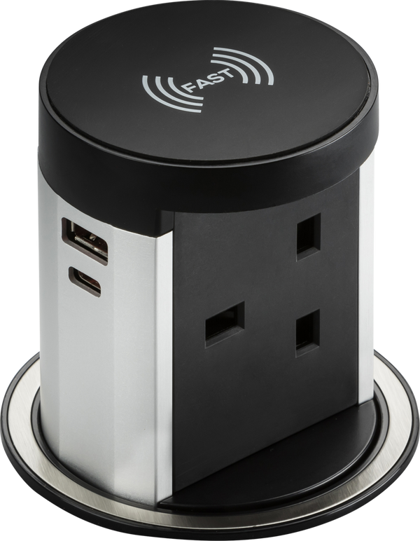 Knightsbridge MLA SK0016 13A Pop up Socket with 10W Wireless Charger and Dual USB A+C (12V DC 1.5A) Max. 30W