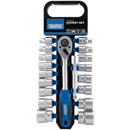 Mixed 16375 Metric Socket and Ratchet Set, 1/2" Sq. Dr. (19 Piece)