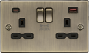 Knightsbridge MLA CS9945AB 13A 2G DP Switched Socket with Dual USB A+C 20V DC 2.25A (Max. 45W) - Antique Brass