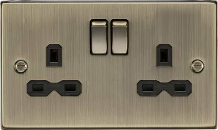 Knightsbridge MLA CS9AB 13A 2G Switched Socket with Black Insert - Square Edge Antique Brass